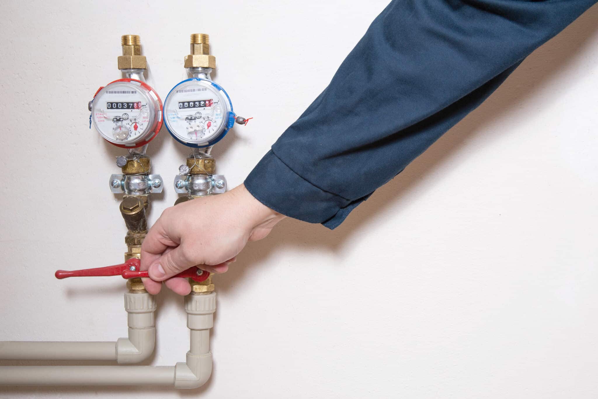 Water meter reading and turn off a hot water faucet, Low Water Pressure.
